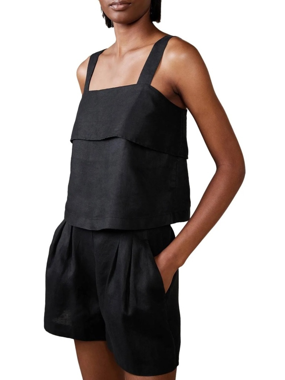 Banana Republic Mia Square Neck Black Linen Relaxed Fit Resort Style Tank Top XS